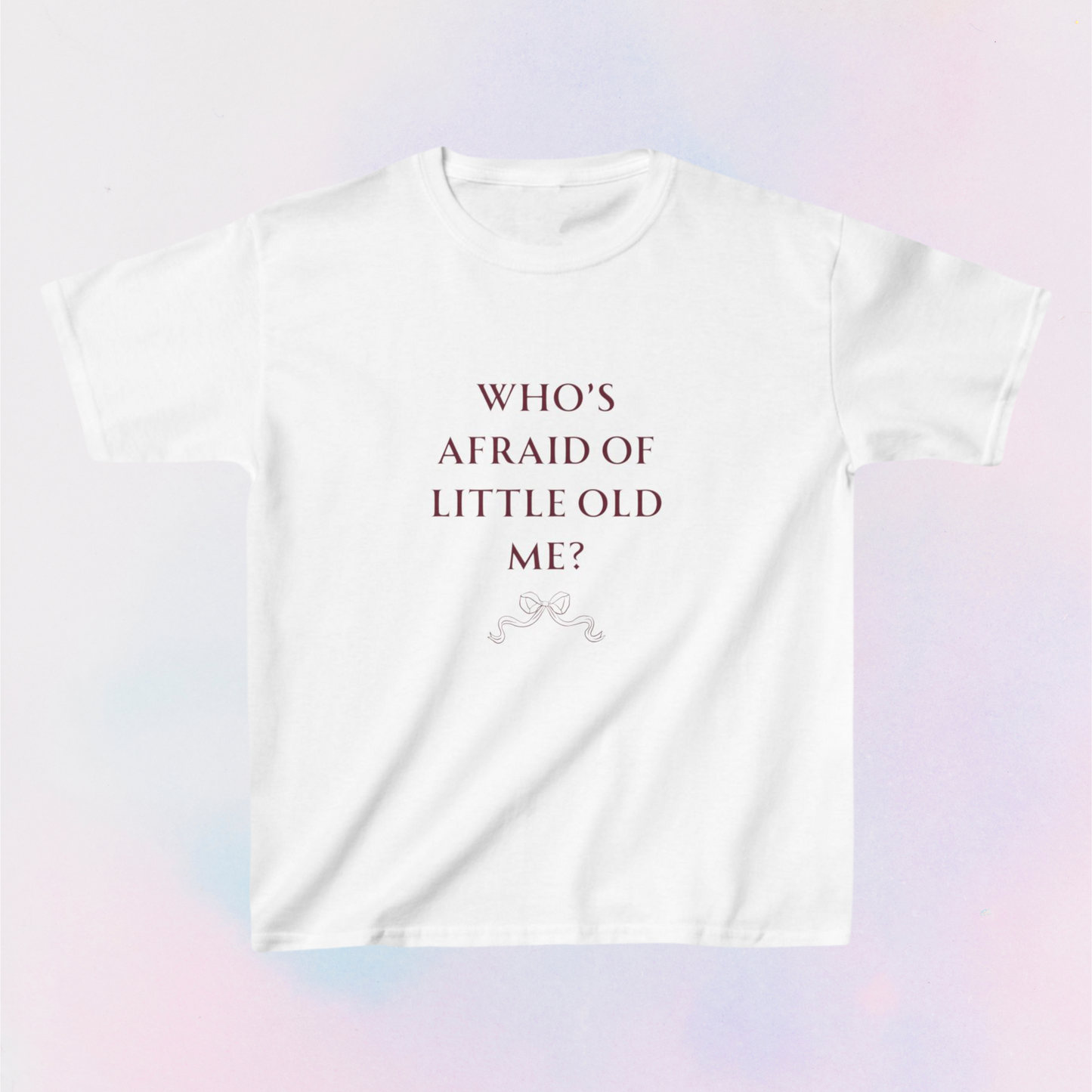 whos afraid of little old me bow baby tee