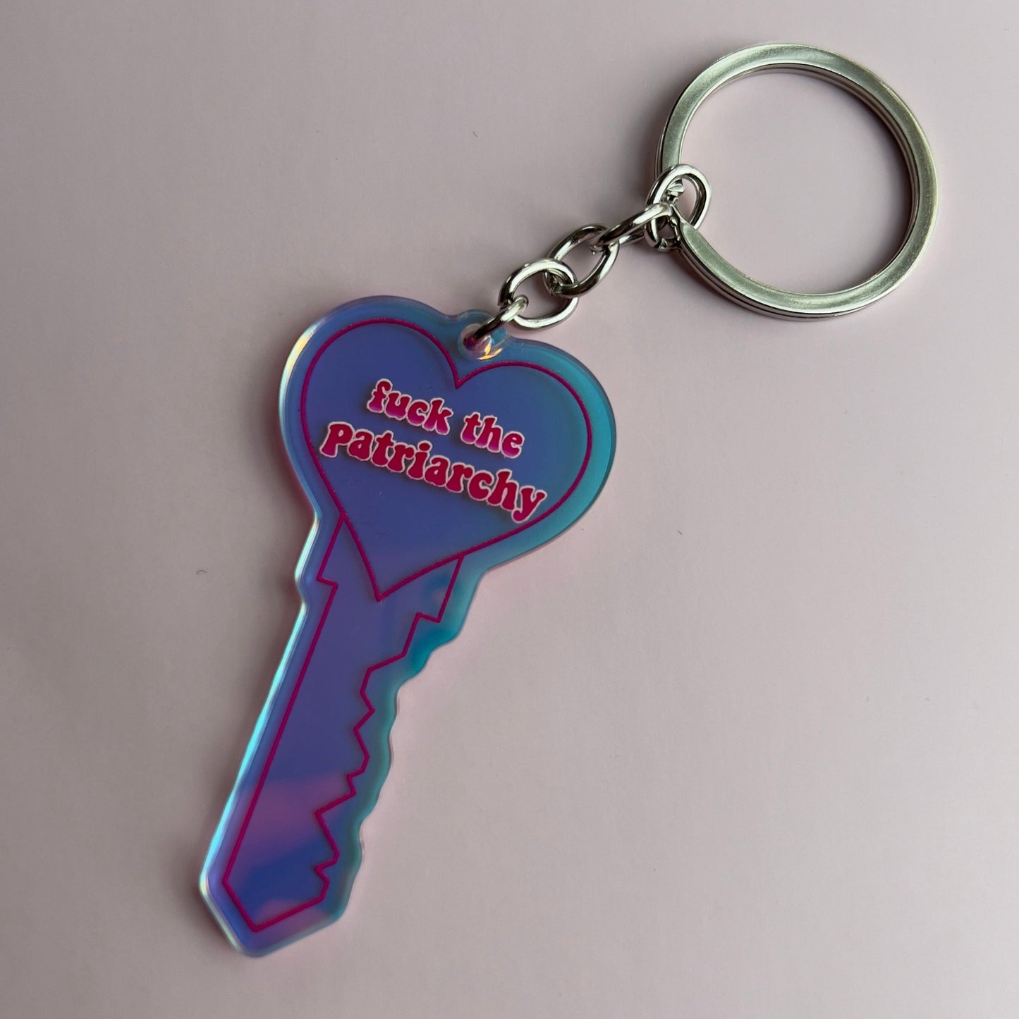 fuck the patriarchy holographic keychain